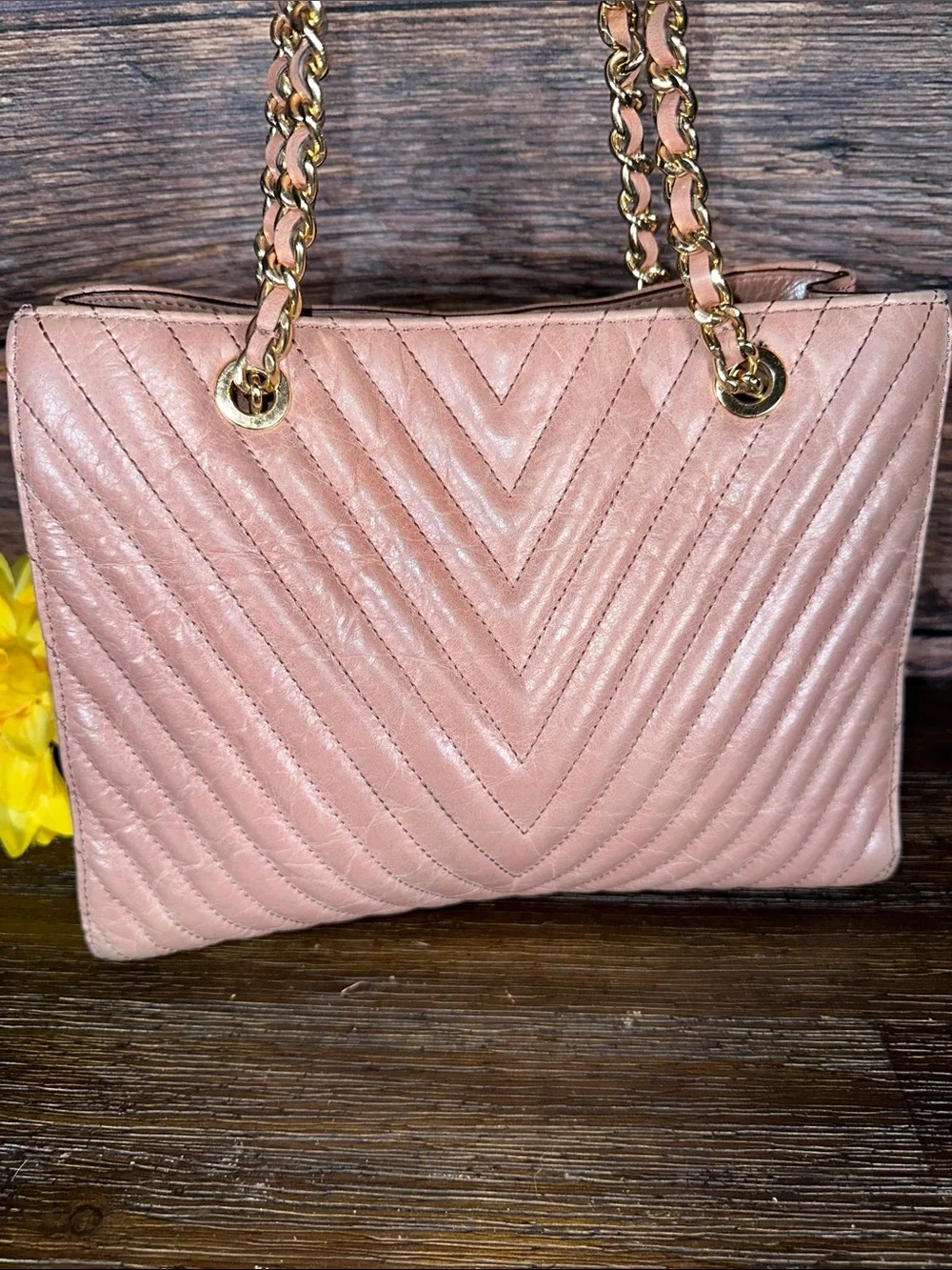 Michael Kors Dusty Rose Chevron Quilted Chain-Handle Shoulder Bag